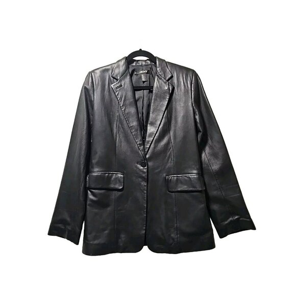 ALT Elena Gilbert DKNY Leather Jacket Women Sz 6 Black Mob Wife Whimsigoth - Picture 1 of 13